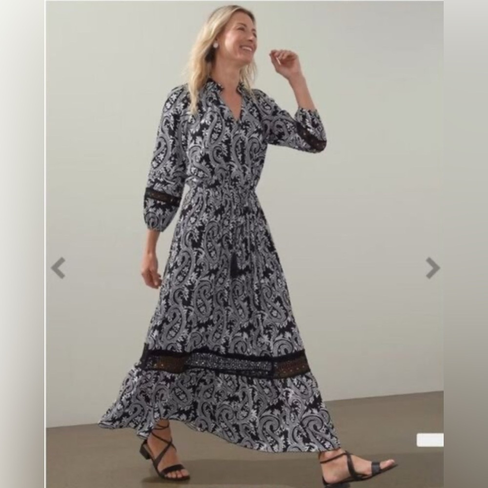 Chico’s  Black and White Paisley Maxi Dress size 2